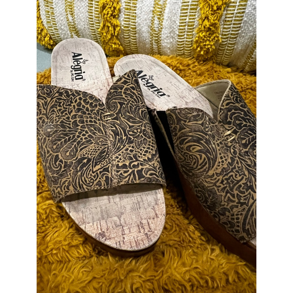 Women's Alegria Brown & Black Patterned Wedge Sandals - Picture 3 of 5